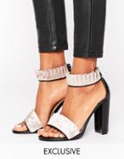 The March Ruffle Block Heeled Sandals - Beige