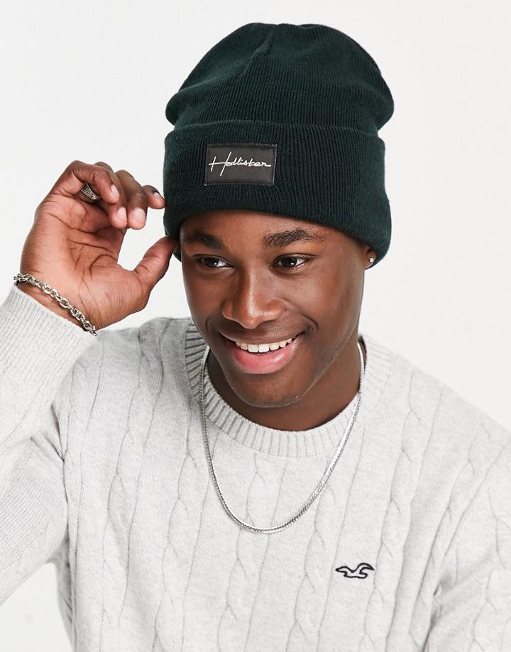 Hollister Label Logo Rib Knit Beanie In Black