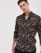 Jack & Jones Premium Floral Print Shirt In Black