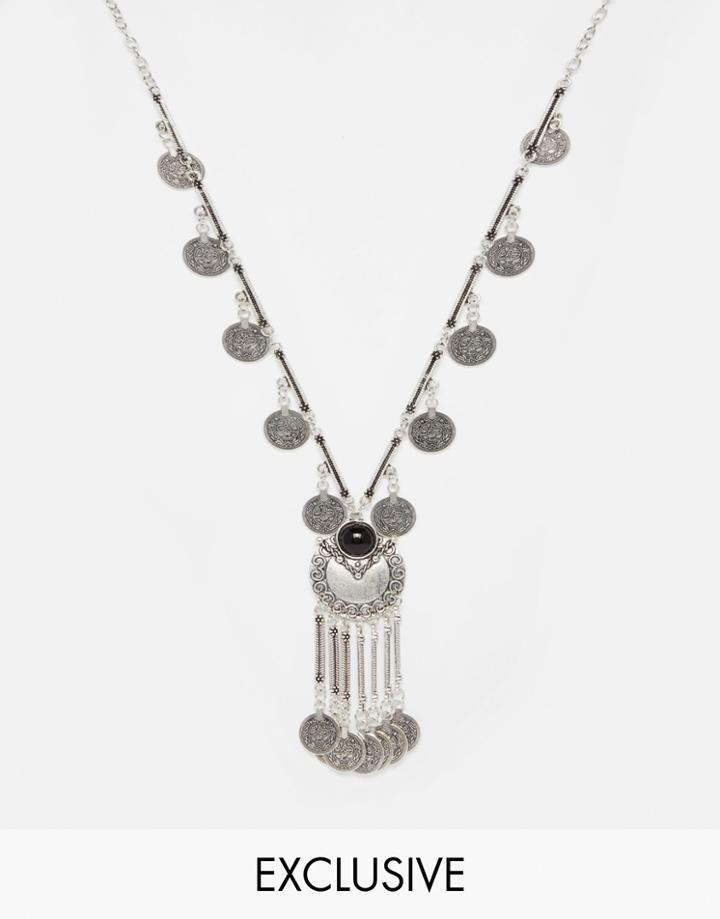 Reclaimed Vintage Coin Tassel Pendant Necklace - Silver