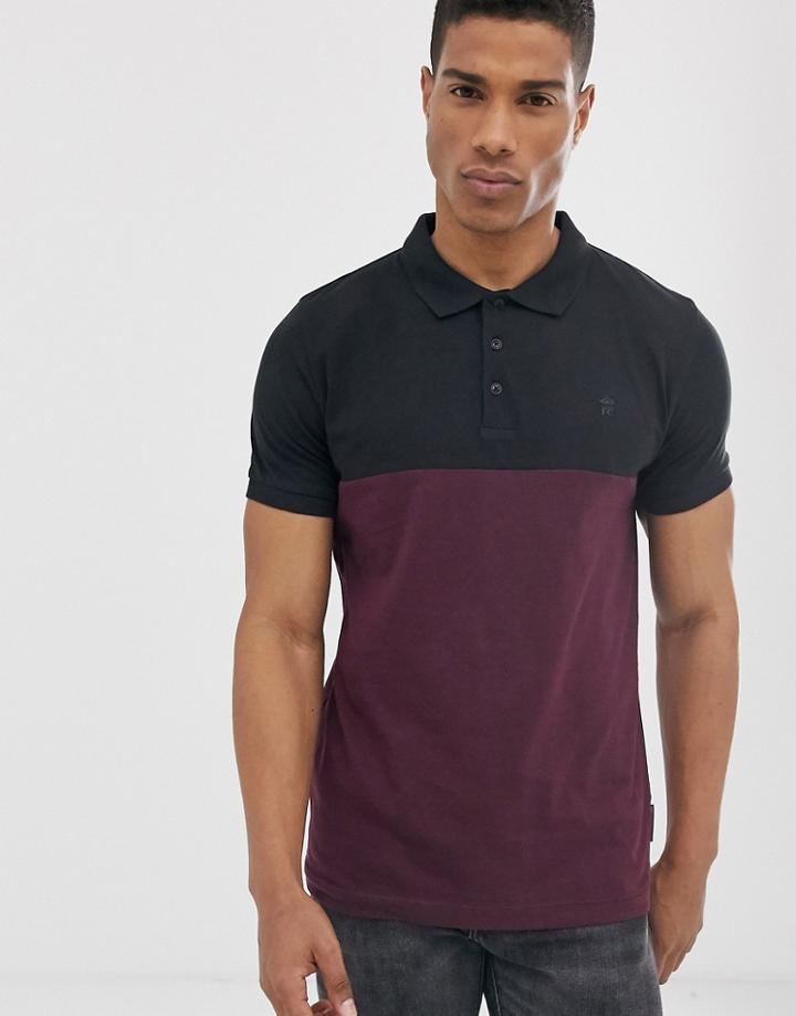 French Connection Organic Cotton Polo In Color Block Black