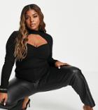Asos Design Curve Ribbed Cut Out Top With Twist Front In Black
