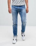 Replay Anbass Slim Powerstretch Jean Light Blue Wash Abraisions - Blue