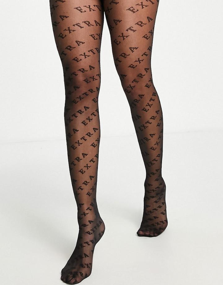 Asos Design Extra Slogan Tights In Black