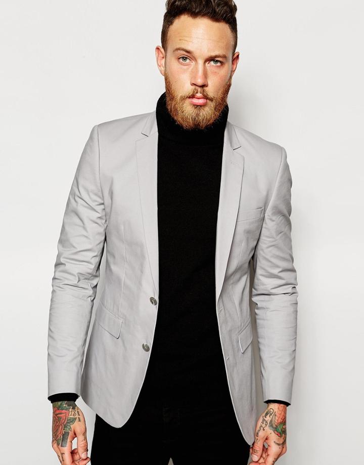 Asos Skinny Suit Jacket In Grey Poplin - Gray