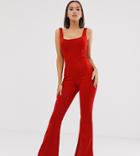 Missguided Flare Jumpsuit In Red - Red