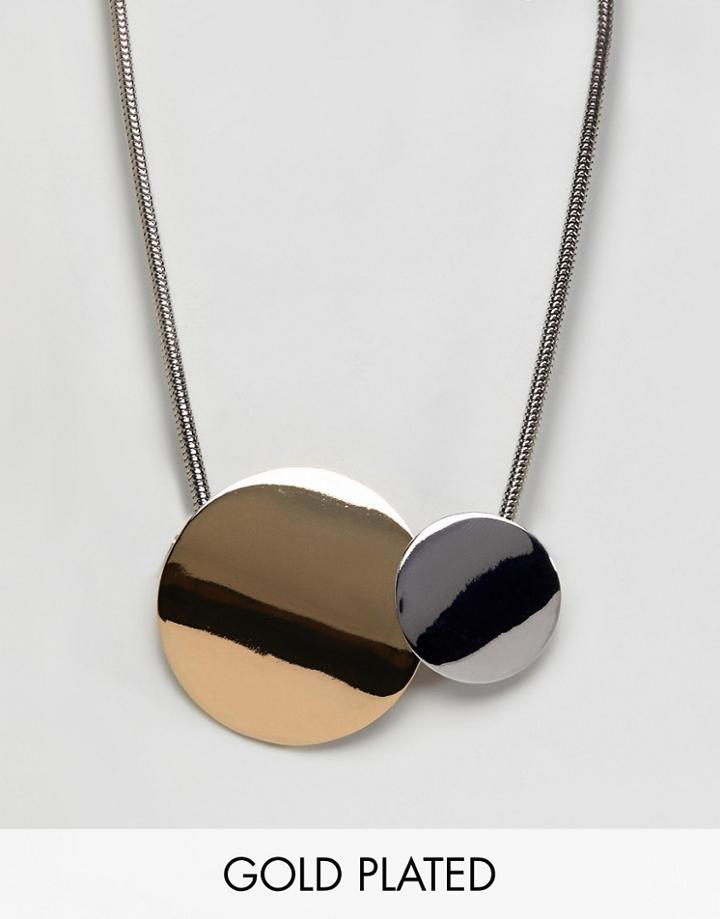 Fiorelli Gold Plated Double Disc Necklace - Silver