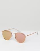 Asos 90s Metal Round Sunglasses In Rose Gold Flash - Copper