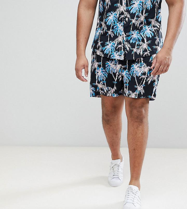 Asos Plus Co-ord Slim Shorts In Black With Hawaiian Print - Black