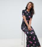 Asos Design Tall City Maxi Tea Dress In Mono Spot Floral - Multi