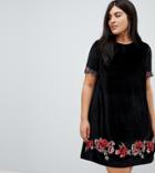 Club L Plus Velvet Shift With Rose Embroidery - Black