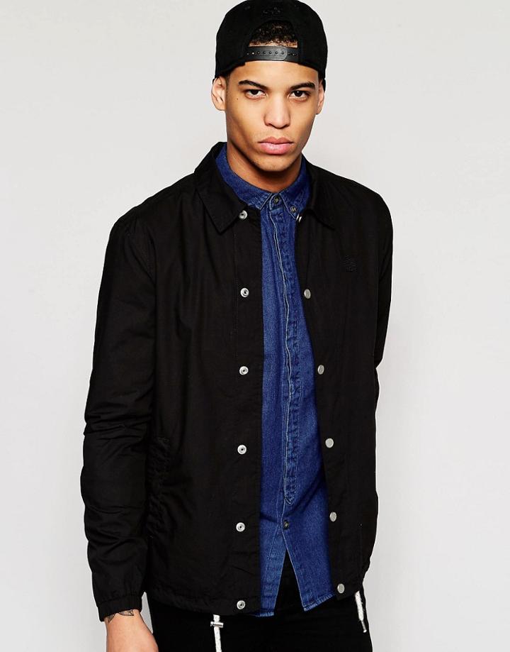 Pull & Bear Coach Jacket In Black With Poppers - Black