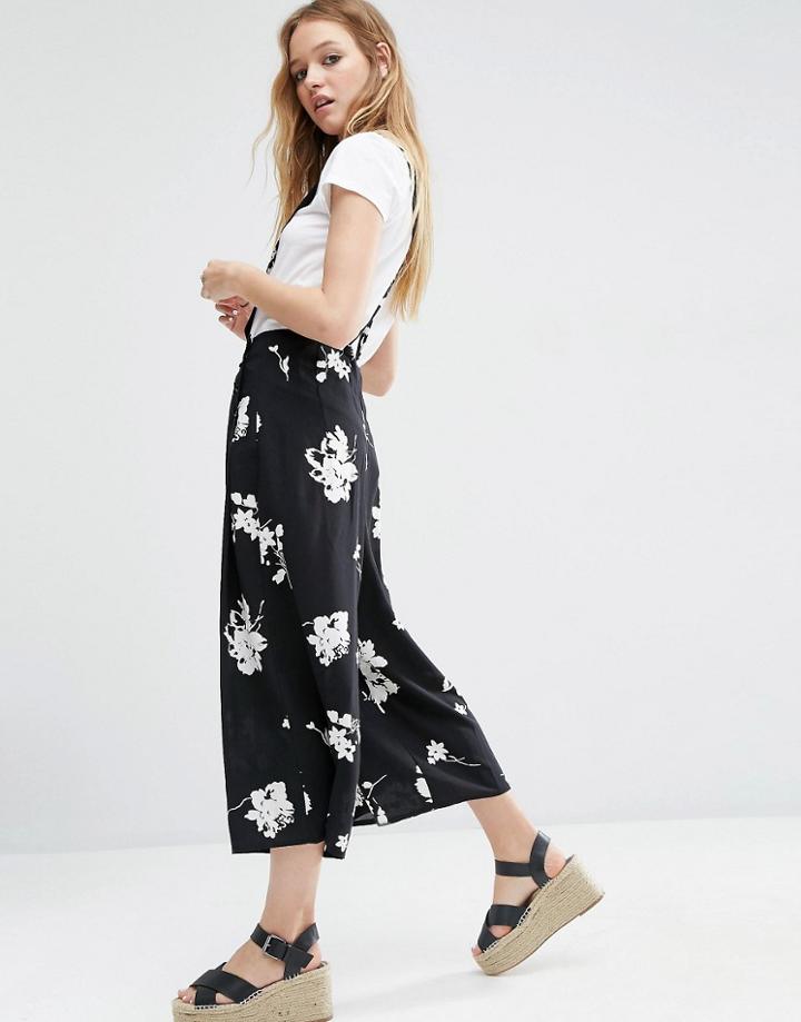 Asos Floral Culottes With Straps - Multi