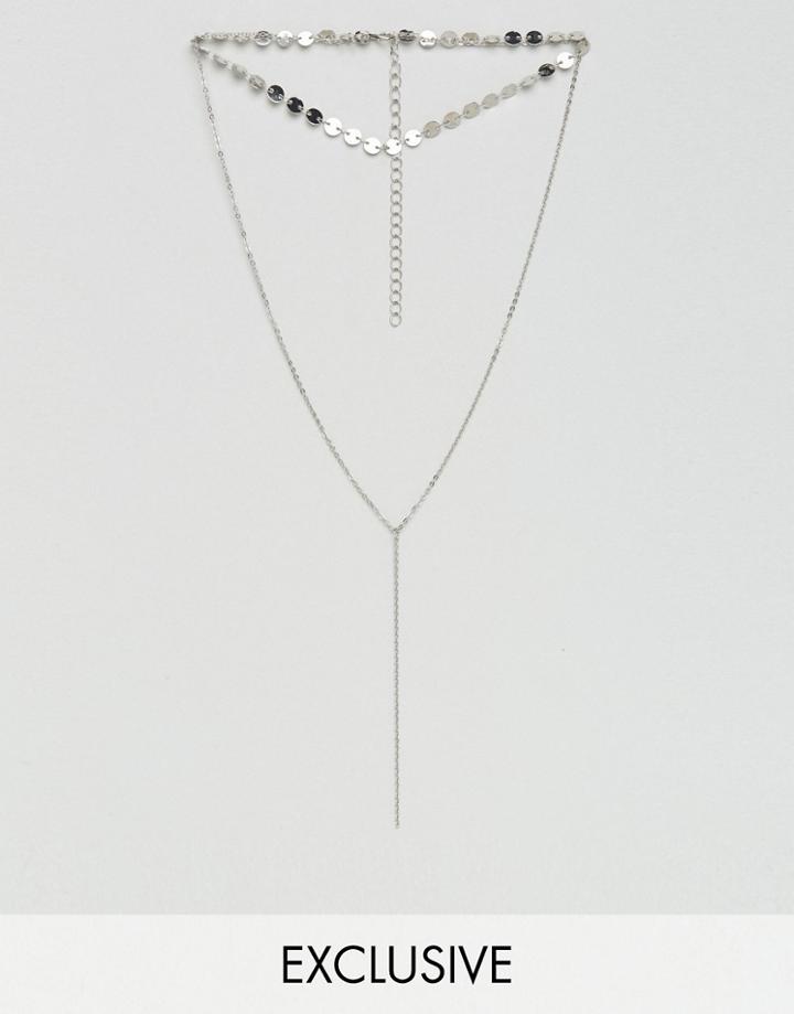 Reclaimed Vintage Inspired Sequin Layered Choker Necklace - Silver
