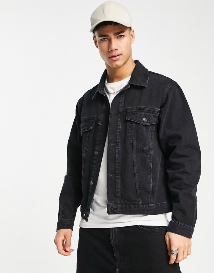 Topman Regular Fit Denim Jacket In Black