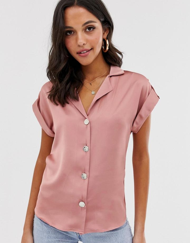 River Island Satin Utility Shirt In Pink