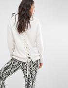 Billabong Fleece Sweatshirt With West Coast Print And Lace Up Back Detail - White