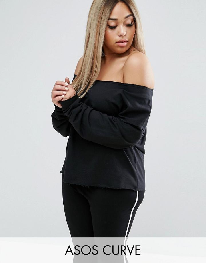 Asos Curve Lounge Raw Edge Off Shoulder Top - Black