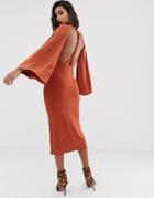 Asos Design Twist Open Back Midi Dress-brown