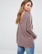 Only Deep V-back Knitted Top - Brown