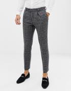 Asos Design Slim Suit Pants In 100% Wool Harris Tweed In Monochrome - Black