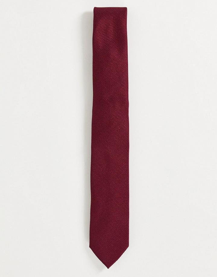 Asos Design Textured Tie In Burgundy