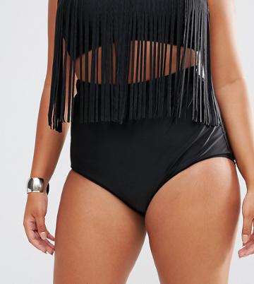 Monif C Black High Waist Bikini Bottom - Black