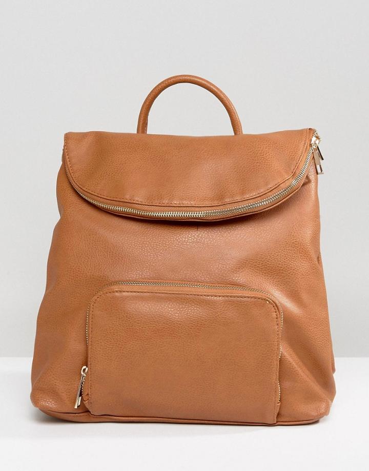 Liquorish Backpack With Foldover Flap - Tan