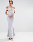 Missguided Crepe Bardot V Plunge Maxi Dress - Gray