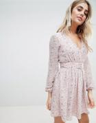 Missguided Floral Chiffon Dress - Pink