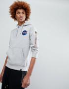 Alpha Industries Nasa Space Shuttle Back Print Hoodie In Gray Marl - Gray