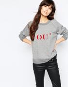 Selected Irene Sweat Top With Oui Logo - Medium Gray Melange