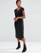 Vero Moda Jersey Ribbed Short Sleeve Midi Dress - Black