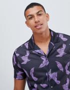 Burton Menswear Revere Collar Shirt With Feather Print In Black - Black