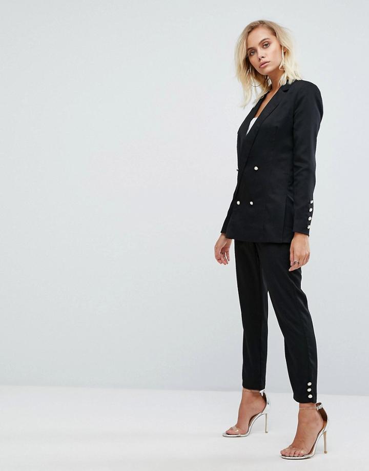 Fashion Union High Waist Pants With Pearl Buttons - Black