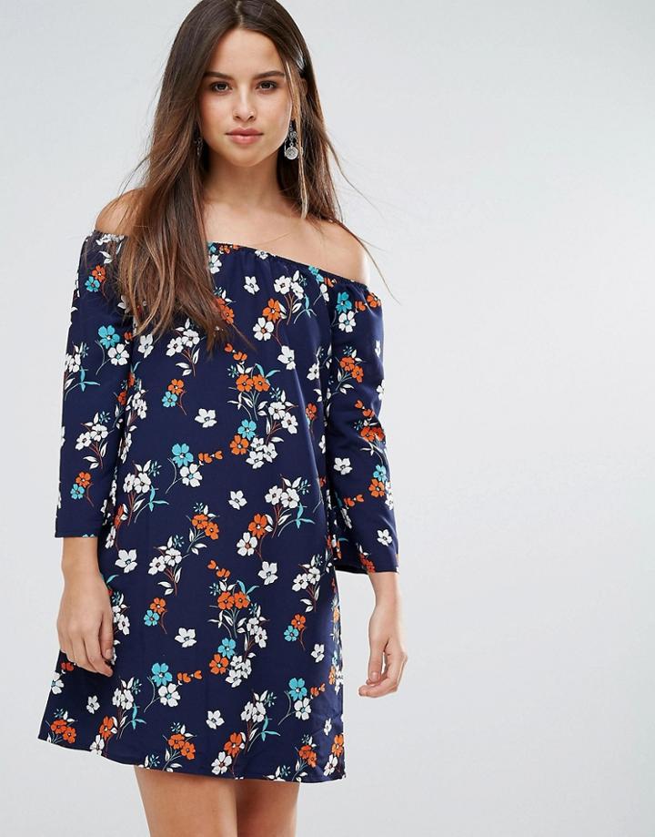 Parisian Floral Off Shoulder Dress - Black