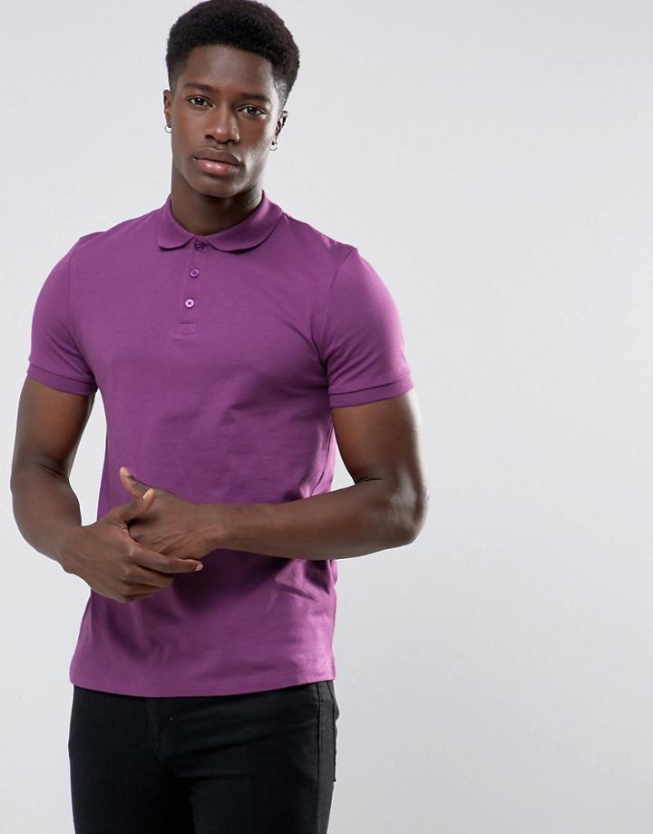 Asos Short Sleeve Jersey Polo In Purple - Purple