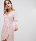 Asos Design Petite Mini Dress With Wrap Skirt - Pink