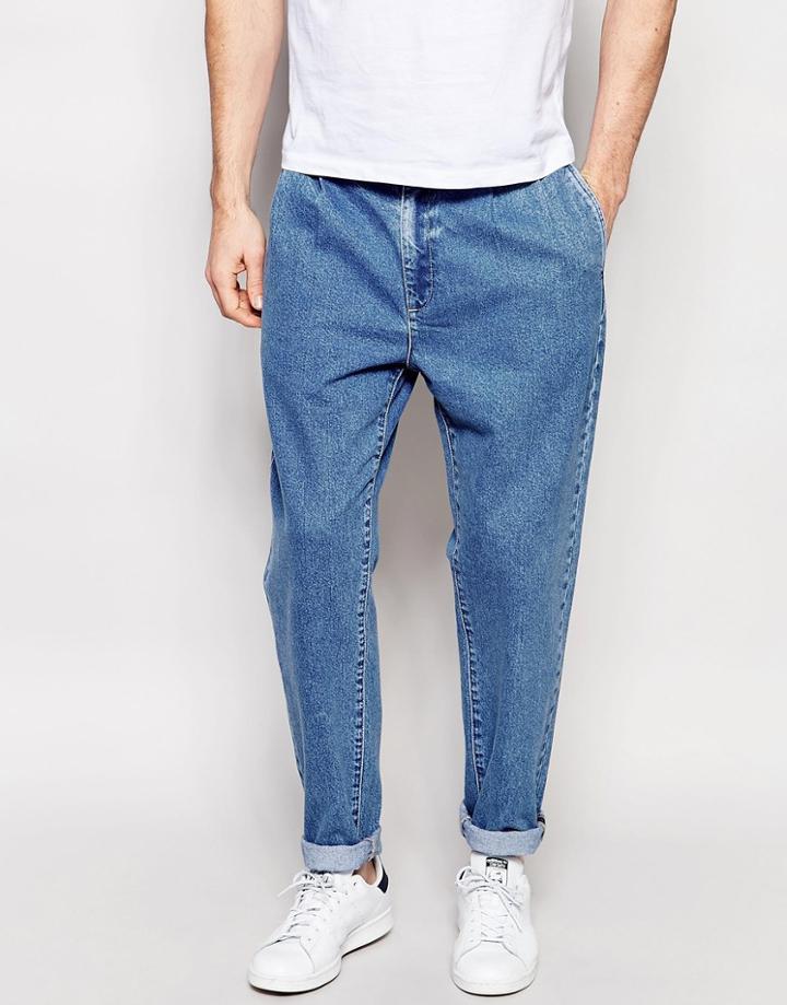 Asos Double Pleat Straight Leg Jean In Light Blue - Light Blue