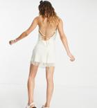 Reclaimed Vintage Inspired Cami Mini Dress In Cream With Embroidery And Fringing-white