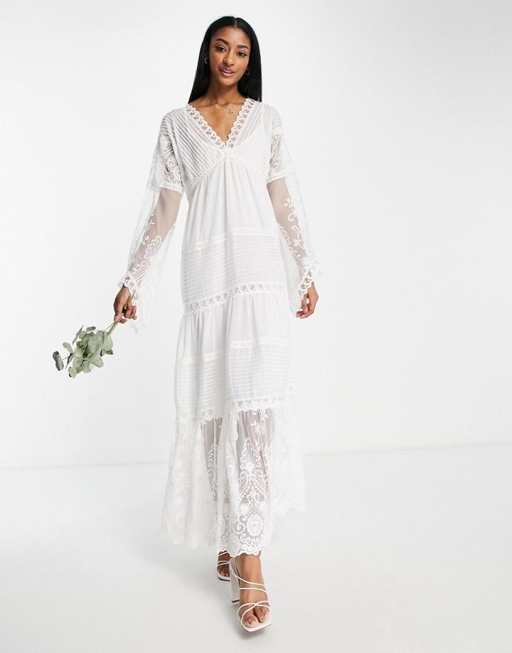 Y.a.s Bridal Sheer Embroidered Maxi Dress In White