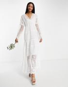 Y.a.s Bridal Sheer Embroidered Maxi Dress In White
