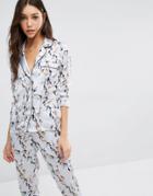 Vero Moda Satin Pyjama Style Blouse In Floral Print - Blue