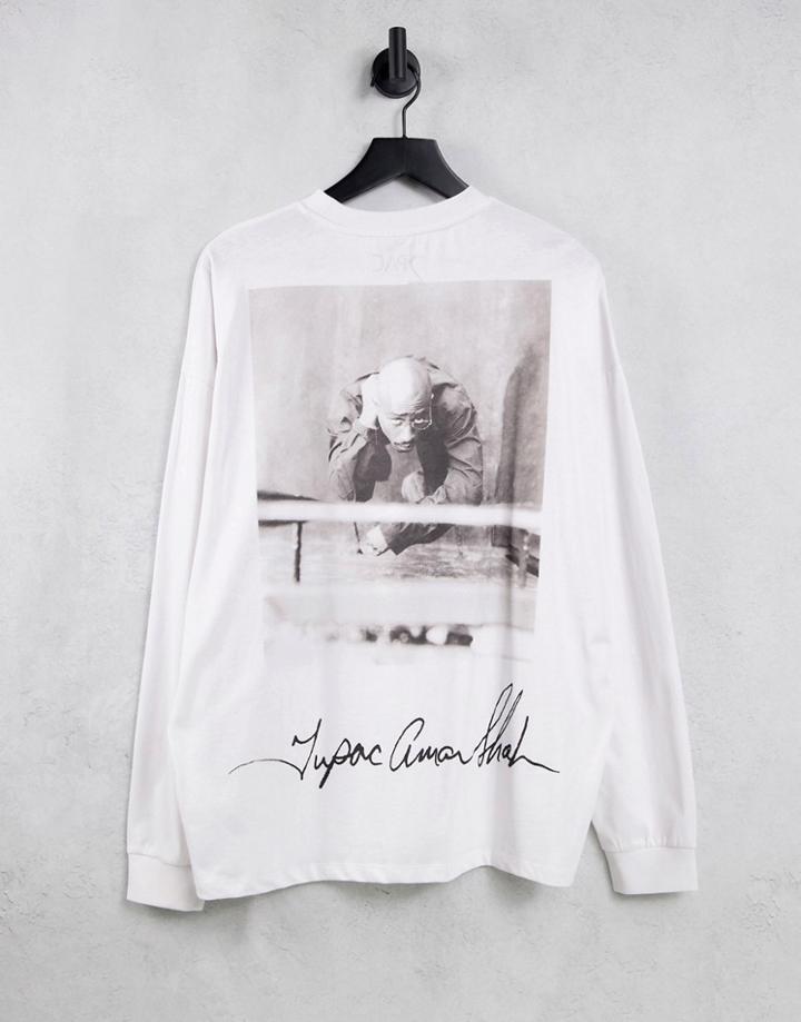 Asos Design Oversized Long Sleeve T-shirt With Tupac Prints In Gray