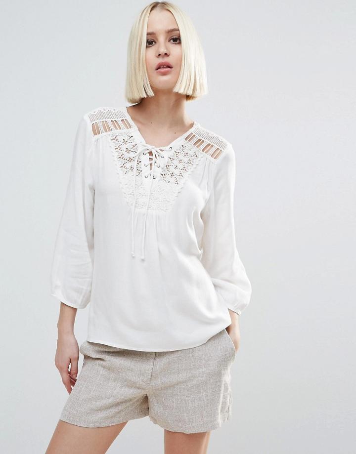 Vero Moda Lace Front Blouse - White