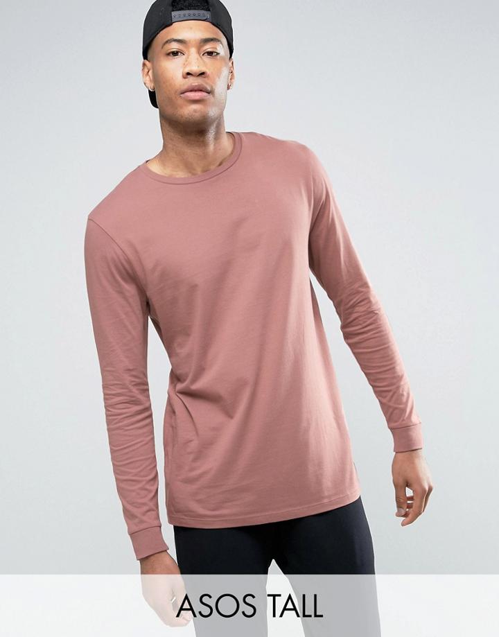 Asos Tall Longline Long Sleeve T-shirt - Pink