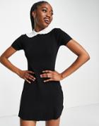 Urban Revivo Knitted Mini Dress With Oversized Collar In Black