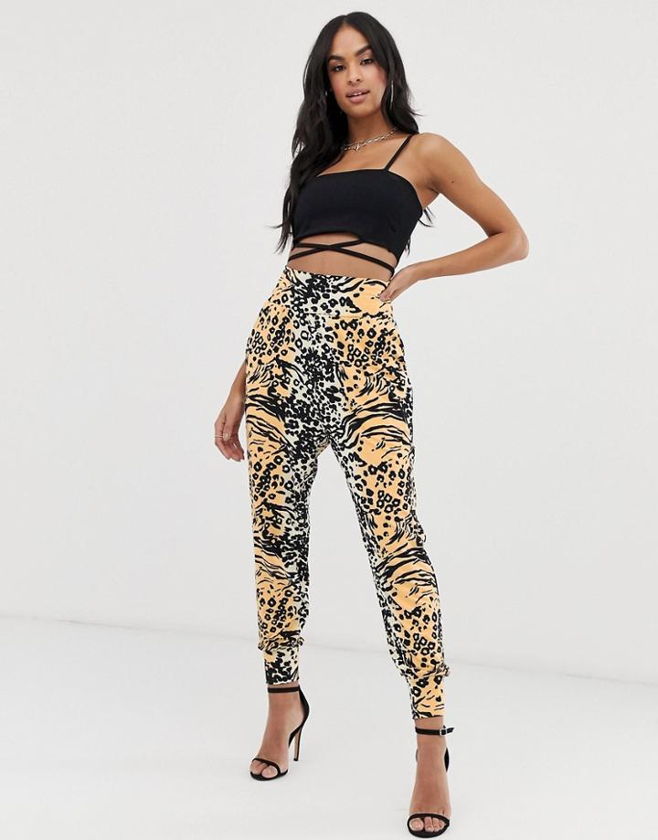 Asos Design Harem Pants In Bright Animal Print-multi
