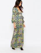 Rare Wrap Maxi Dress With Split In Baroque Print - Multi