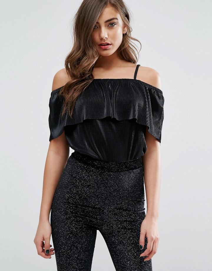 Miss Selfridge Frill Strap Bardot Top - Black